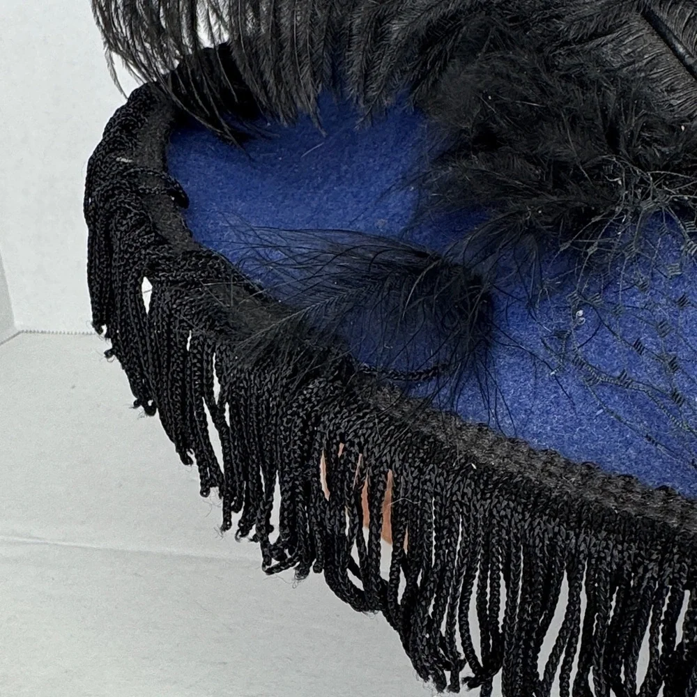 Vintage IMPORTINA Geo W. Bollman &Co Navy & Black Wool Wide Brim Hat
